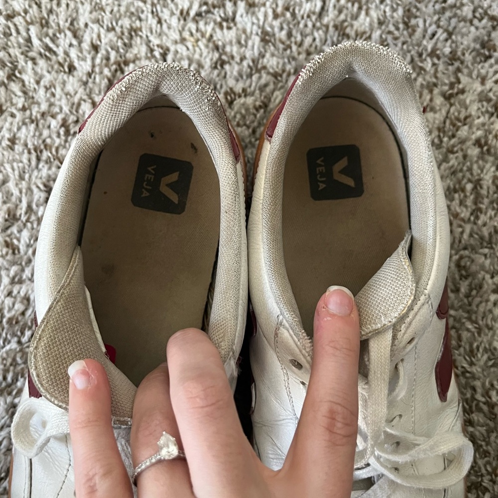 Veja V-12 Leather Open White With Red Sneakers Women’s Size 10 - Picture 10 of 16